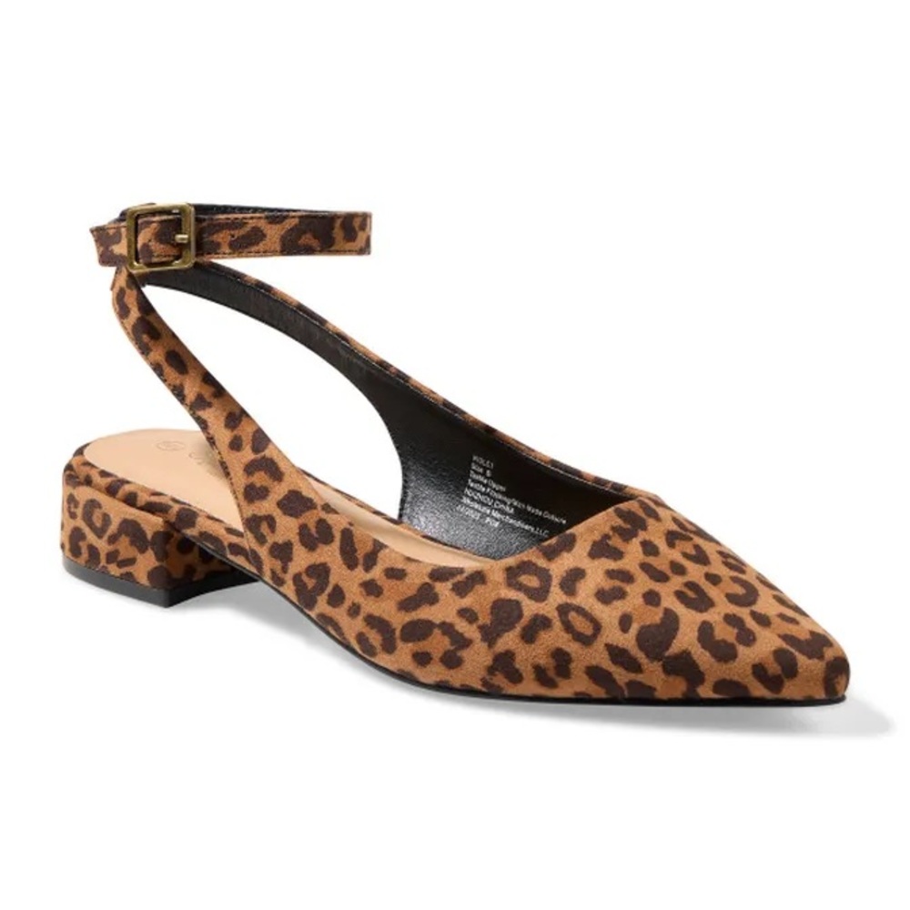 NWT OPHELIA ROE Leopard Print Pointed Toe Ankle-Strap Flats. Size 10M.